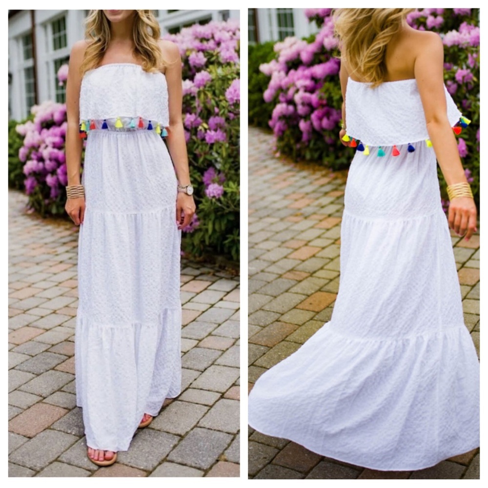 LILLY PULITZER SIZE CARIDEE MAXI DRESS RESORT WHITE MULTI TASSELS Rainbow
